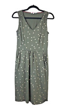 BODEN Womens 6 Small DRESS Green Gold Polka-Dot Cotton Modal Shift Pockets