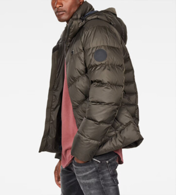 G-Star RAW Men's Asfalt Green Whistler Down Puffer Hooded Jacket