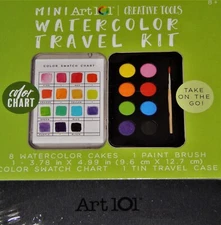 Art Travel Kit, MINI ART 101 CREATIVE TOOLS WATERCOLOR PAINT KIT, Color Chart