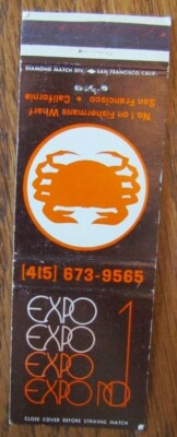 SAN FRANCISCO, CALIFORNIA MATCHBOOK COVER: EXPO NO 1 SEAFOOD RESTAURANT CRAB -E