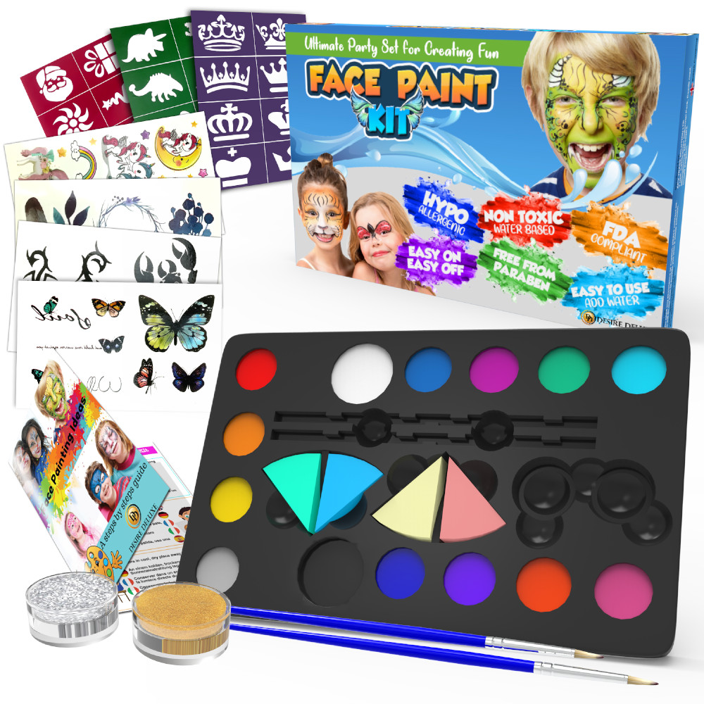 Kit de pintura facial para niños conjunto de maquillaje de Halloween para niños niñas juguete de Navidad regalo 32 piezas