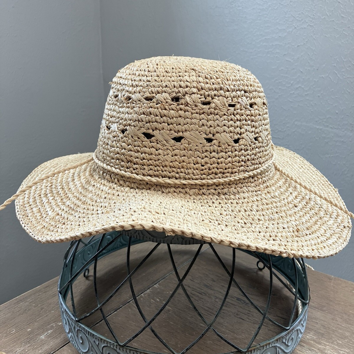 New Scala Studio Natural Straw Summer Hat Frayed Edge Grosgrain Ribbon Floppy Hat - Scala Studio Hat  main image 2