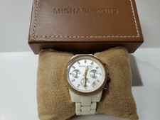 Michael Kors MK5189 White Ceramic Dial Yellow Gold Bezel Watch