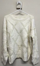 Raga Terri Fuzzy Sweater Ivory Size Large Diamond Geometric Design NEW Soft