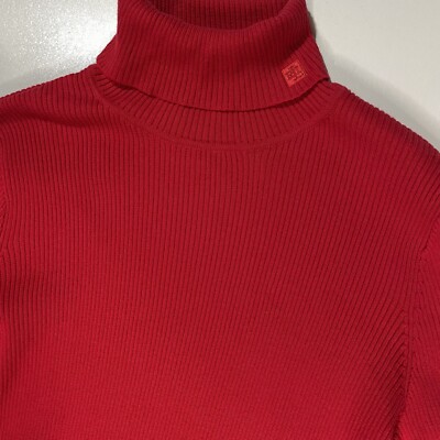 LRL Ralph Lauren Women's Large Red Rib Knit Cotton Turtleneck