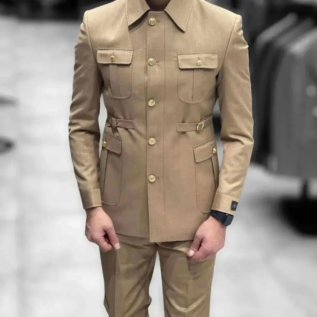 Business Men's Formal Suit Safari Jacket Outdoor Hunting Coat Pant