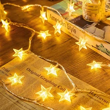 17 Ft Star String Lights Battery Operated 50LED Star Fairy StringLight Bed Patio