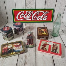 Vintage Coca Cola Collectibles Lot OF 8 Pieces Memorabilia Cards Tins Sign 