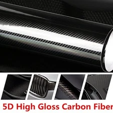 5D Premium HIGH GLOSS Black Carbon Fiber Vinyl Wrap Bubble Free Air Release