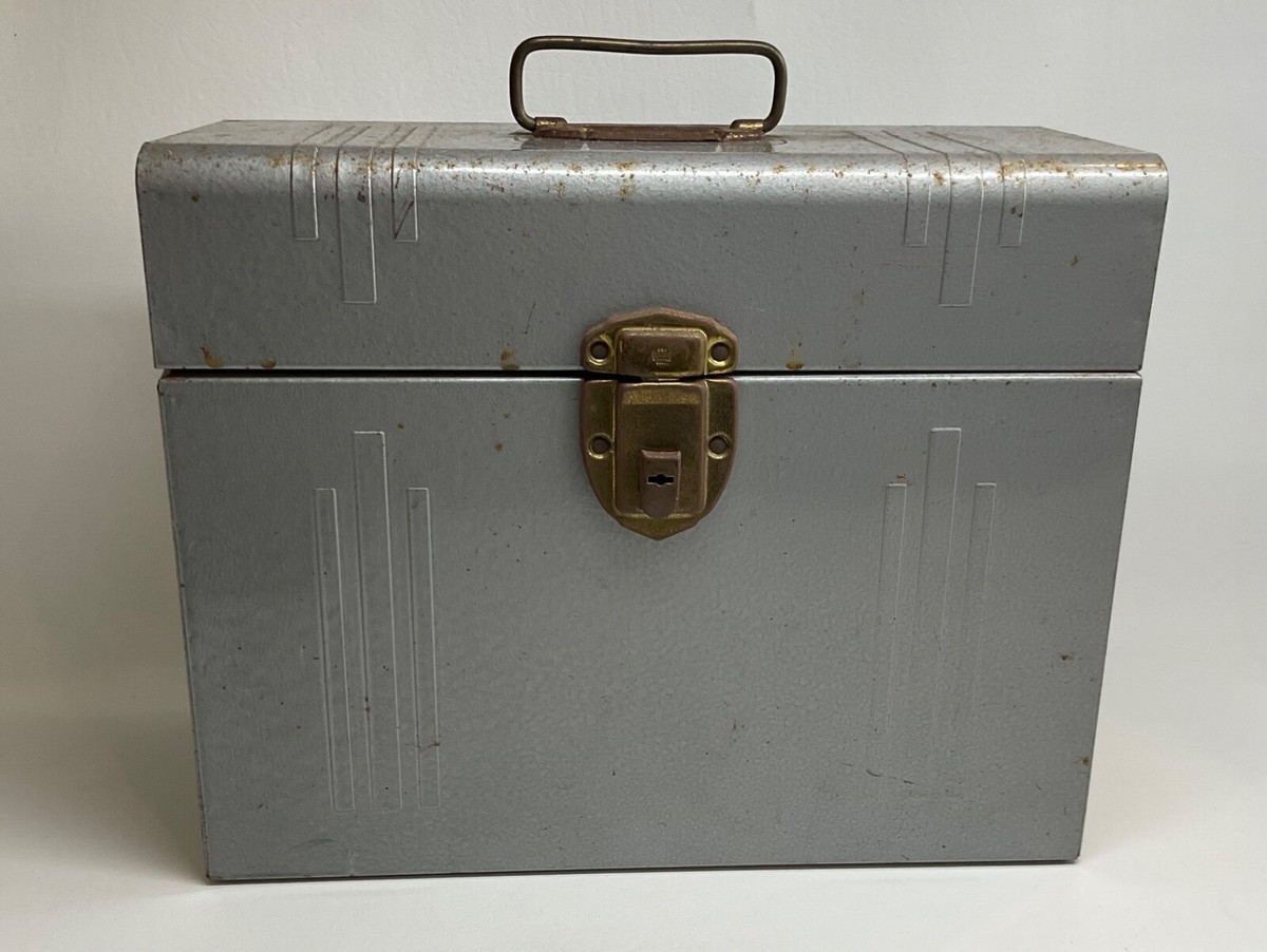 Vintage USA Excelsior Stamford Conn Metal File Locking Box with