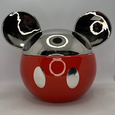 Disney Mickey Mouse Ears Cookie Jar Canister Vandor 12'' W x 9.5'' Chrome Red