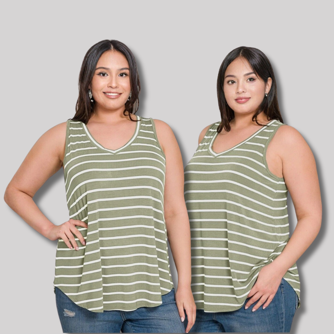 Women's V Neck Sleeveless Rayon Loose Fit Round Hem Tank Top