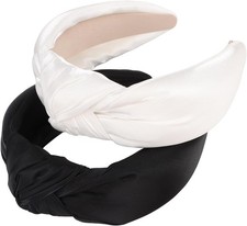 2PCS Knotted Headbands For Women Girls Bow Knot Wide Headband Non Slip Black