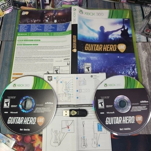 Guitar Hero Live Game (Microsoft Xbox 360, 2015, 2 Discs) WITH DONGLE - COMPLETE