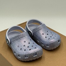 Crocs Classic Clog Kid 7 Purple Glitter Heel Strap Slip On Comfort Shoes Eby3732