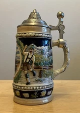 Miniature Munchen German Beer Lidded Stein, Porcelain & Pewter Lid, Germany 2001