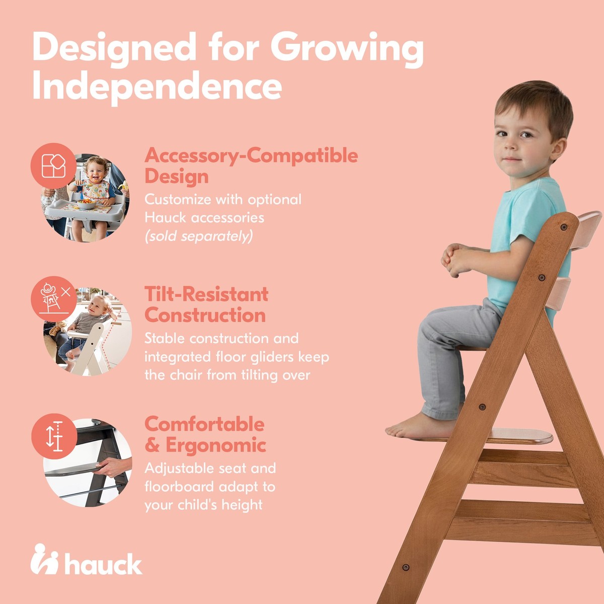 hauck Alpha+ Grow Along Wooden Highchair Seat, Beechwood,Walnut