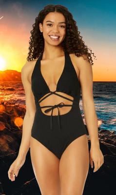 Celebrity Pink Juniors SIZE XL 15-17 Black Strappy One Piece Swimsuit