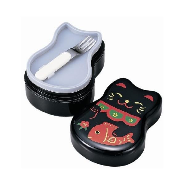 New Japanese BENTO Lunch Box Lucky Cat Manekineko Maneki Neko Black Two tier FS