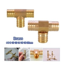 4 25mm Brass Tee Barbed T Piece Hose Joiner 3 way Connector Air Fuel Water Pipe