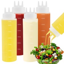 4Pack 23oz Plastic Squeeze Condiment Bottles 3 Holes Sauce Squeeze Bottle 680...