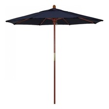 Pemberly Row 7.5' Push Lift Wood Pole Patio Umbrella in Olefin Navy Fabric
