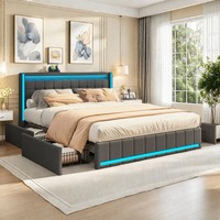 Polsterbett 140X200Cm Doppelbett Mit Stauraum 4 Schubladen Mit-Led&Usb Kopfteil