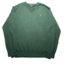 Polo Ralph Lauren Sweater Mens XL Green Pima Cotton V-Neck Preppy Pony Golf