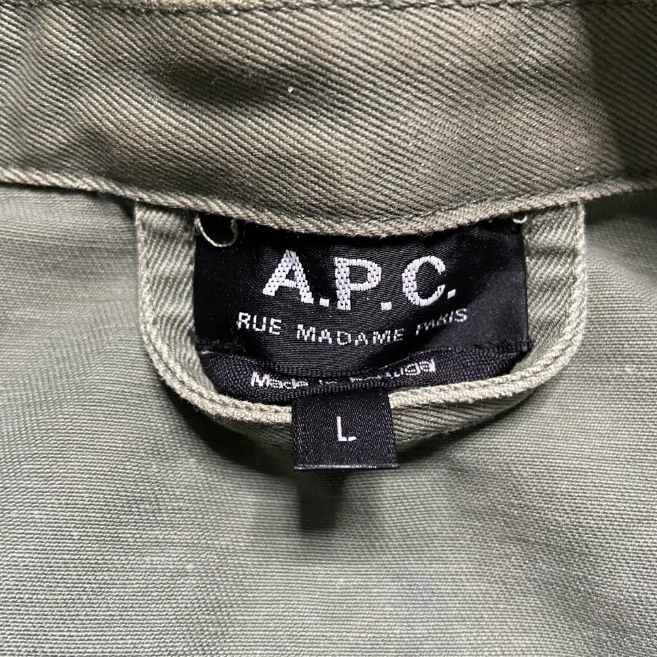 APC Chore Work Coat Barn Pocket Button Overshirt WORN Green Faded Jacket Large - Image 3 of 4