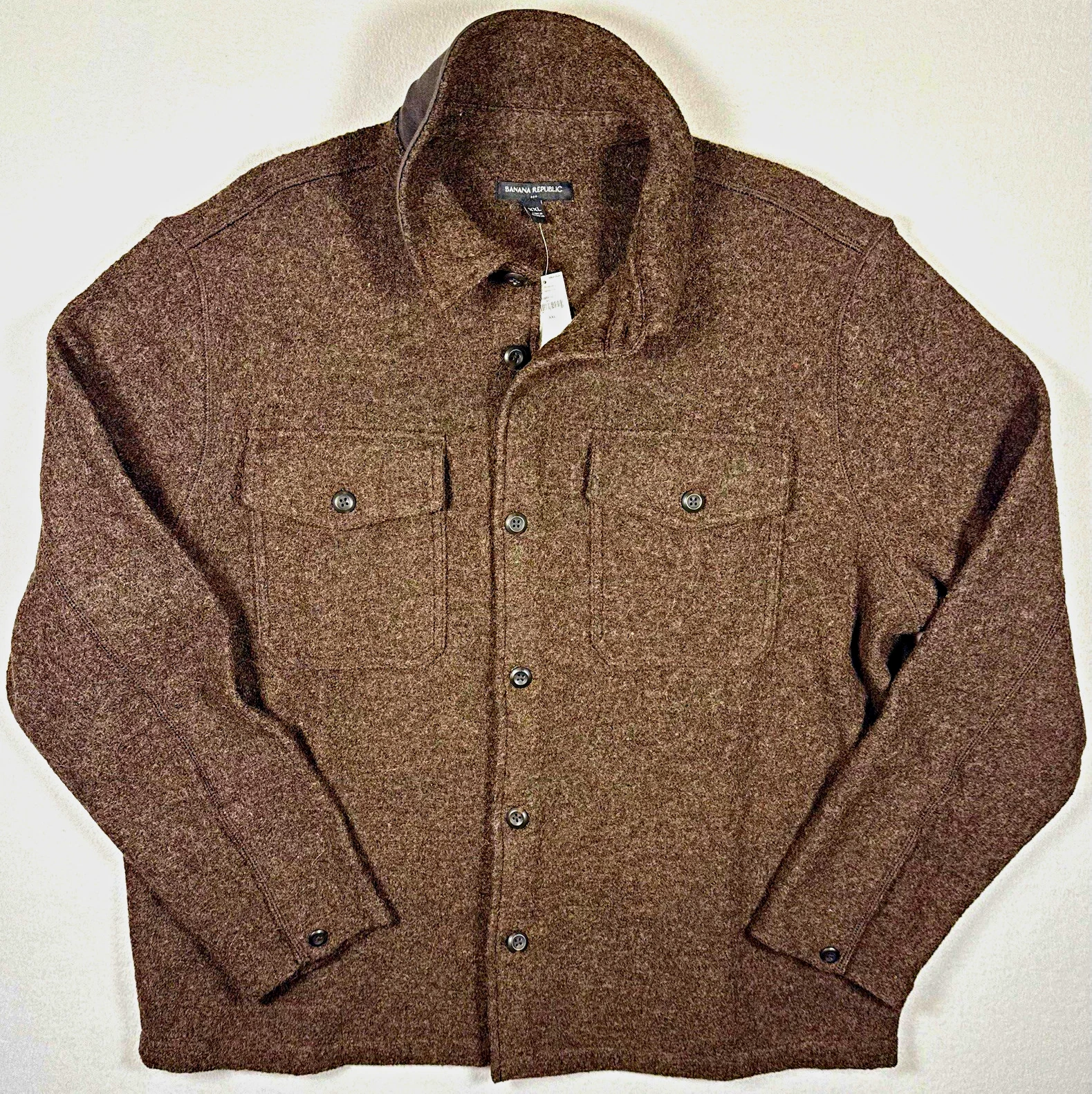 Banana Republic Men’s Boucle Shirt Jacket Brown Heather Wool Blend Button XXL image 1