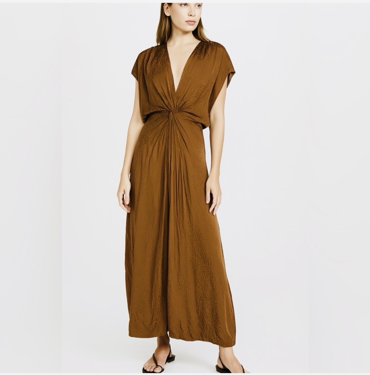 Young Fabulous & Broke Copper Brown Print Twist Front Maxi Dress Sleeveless L