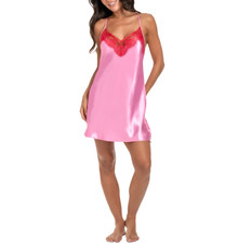 Linea Donatella Women's Satin Lace-Trim Sleepwear Chemise - Red Size XL 11330