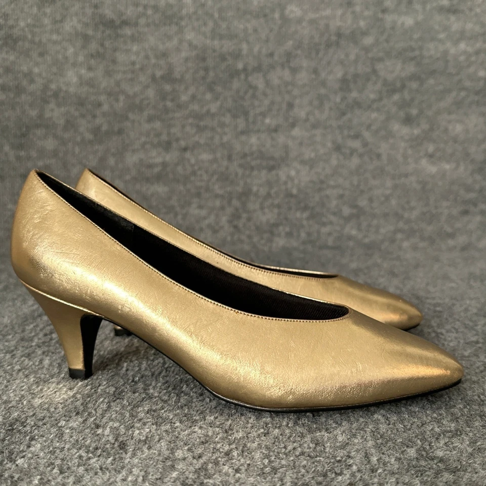 Zapatos de Fiesta Vintage Años 80 Naturalizador Gatito Tacones Mujer 8B Dorado Metálico Glamour Foto 4 de 4