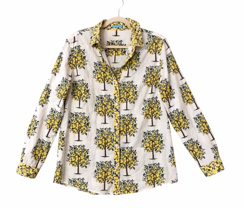 Camicia J McLaughlin Lois gialla stampa albero di limone bianco cotone garzato donna taglia M - Foto 2 di 9