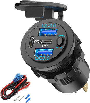 78W 4 Port 12V USB Outlet Car Charger, Super Fast Dual PD3.0 & QC3.0 Multiple...