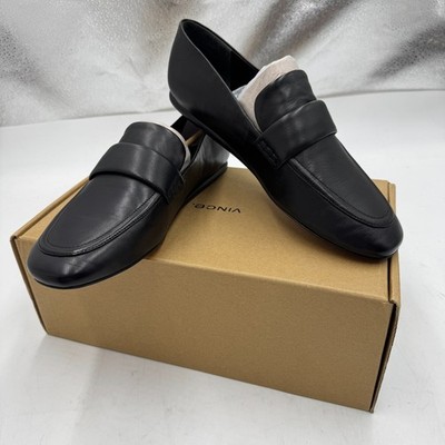 Vince Davis Shoes Womens Size 9 Black Leather Loafer Flats, Slip On