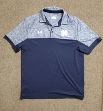 Under Armour Notre Dame Fighting Irish Polo Athletic Shirt Mens L Blue Gray Golf