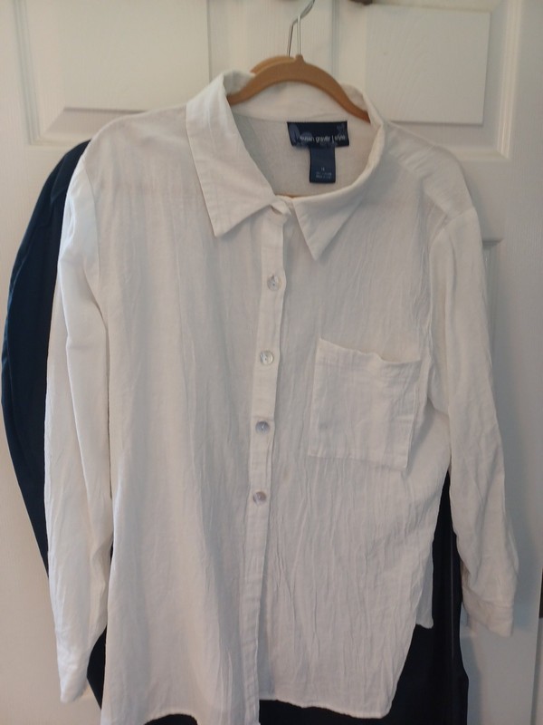 Susan Graver Style Womens Button-Up Shirt, 1 Chest Pocket, Ivory, 100% Cotton XL