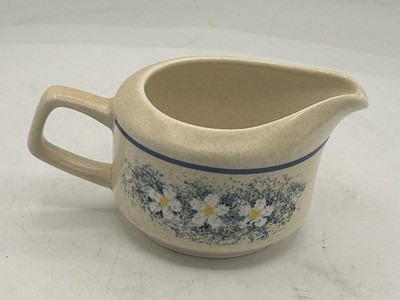 Vintage Temper-Ware by Lenox Creamer DEWDROPS Blue Stripe white/blue flowers USA