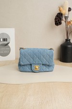 Chanel Square Flap Bag Washed Denim Quilted Gold Hardware Chain Bag[Duties Paid]
