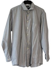 Pronto Uomo Platinum Egyptian Cotton Dress Shirt Mens 17 34/35 Black/Gray White