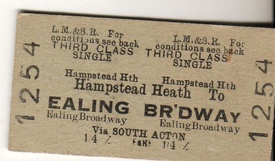 Eisenbahnticket LMSR Hampstead Heath - Ealing Broadway 1950