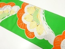7854563: JAPANESE KIMONO / ANTIQUE KASAMATSU PATTERN WOVEN FUKURO OBI MATERIAL