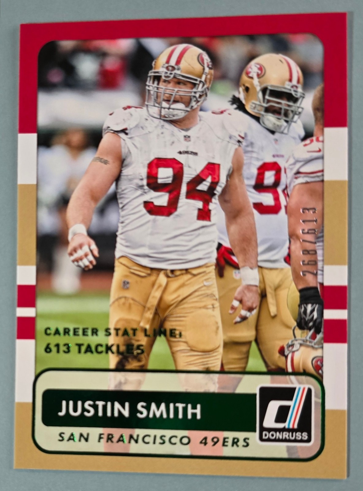 2015 Panini Donruss Stat Line Career SP #d /613 Justin Smith #129 San Francisco
