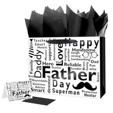 15.7 Inch Large Father's Day Gift Bag, with Tissue Paper and Black  15.7"  