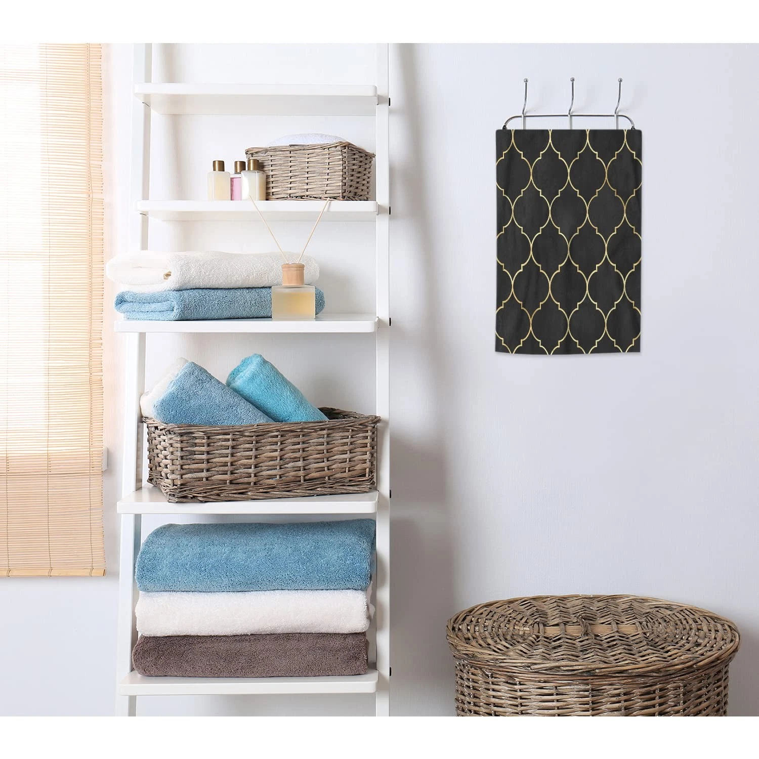 Black Gold Moroccan Microfiber Towels Geometric Glittering Lines Bath Towels ...