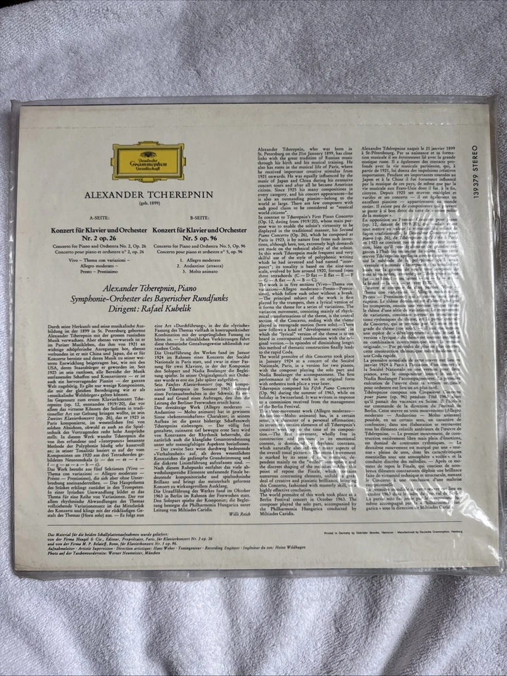 ALEXANDRE TCHEREPNIN PIANO CONCERTOS 2 &5 RAFAEL KUBELIK DGG LP TULIP NEW SEALED - Image 2 of 2
