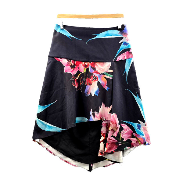 Cooper St Skirt Womens A-line High Low Size 12 Black Pink Blue Floral Asymmetric