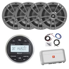 JBL Marine Bluetooth Receiver, 4x 6.5" 180W Boat Gray Speakers, Amplifier w/Kit