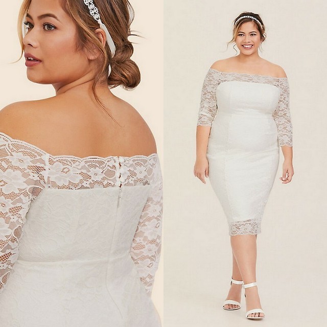 Torrid Wedding Dress Ivory Lace Off Shoulder Bodycon Stretch Bridal 12 Plus Sz | eBay